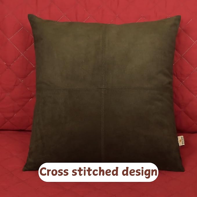 Genuine Suede Leather Pillow Cover, 14x14 Inch Case for Lumbar Throw Couch Pillows, Thick & Soft Cushion Covers for Sofa Bed Home Decor (Suede Deep Forest Green Plain Pack of 1)