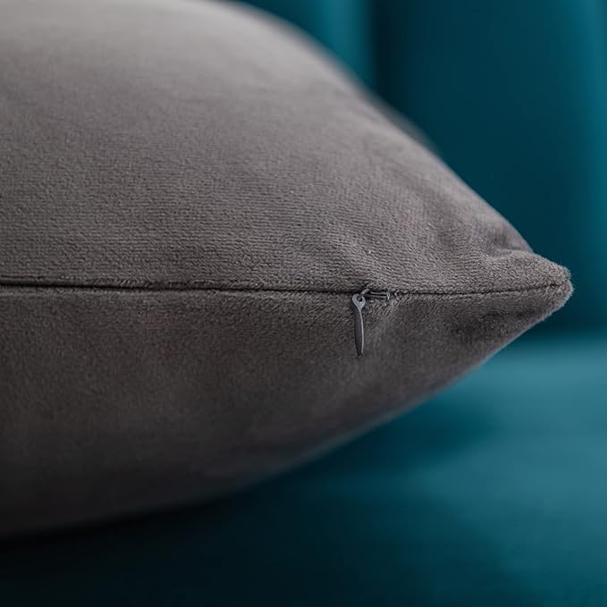 Throw Pillow Covers 22x22 Dark-Grey: 2 Pack Cozy Soft Velvet Square Decorative Pillow Cases for Farmhouse Home Decor