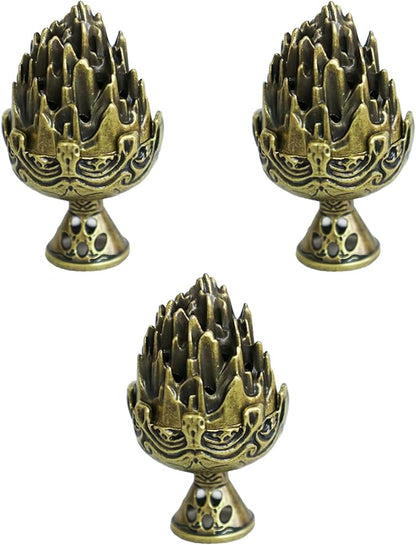 3 PCS Mini Brass Lotus Incense Holder, Small Flower Vintage Cone Incense Burner with Lid - Elegant Desktop Ash Catcher for Home, Office, Yoga, Meditation, Spa, Teahouse Decor (Bronze, 2.7×3cm)