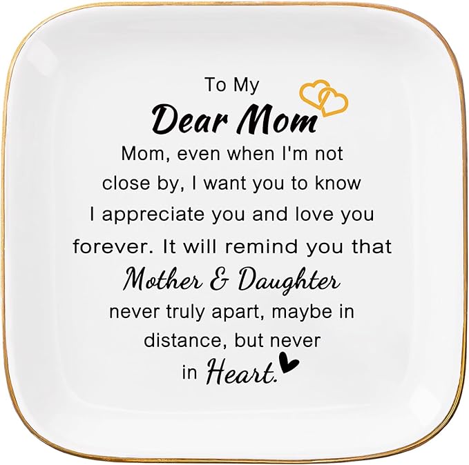 Mom Ring Jewelry Dish - Mother&Daughter Birthday Gifts for Moms Christmas Valentines Mothers Day from Daughter
