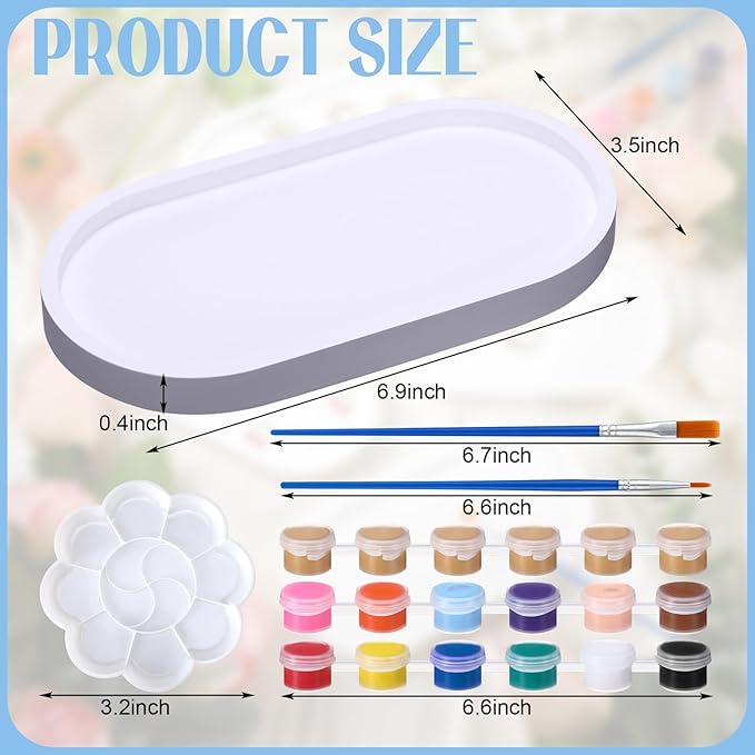 MotiMind 4 Set Ceramics to Paint Oval Jewelry Tray Ready to Paint Your Own Ceramic Ring Dish Holder DIY Unpainted Plaster Trinket Dish Paintable Tray Crafts with Brush Palette for Adults