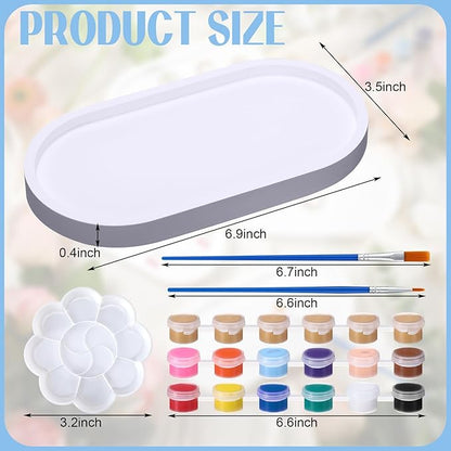 MotiMind 4 Set Ceramics to Paint Oval Jewelry Tray Ready to Paint Your Own Ceramic Ring Dish Holder DIY Unpainted Plaster Trinket Dish Paintable Tray Crafts with Brush Palette for Adults
