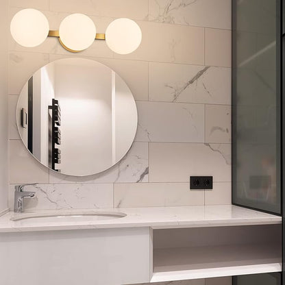 Bathroom Vanity Light Fixtures, Modern 3 Lights Globe Wall Sconce Lighting Aged Brass, Porch Wall Mount Light Fixture for Bathroom, Mirror Cabinets Hallway Stairs