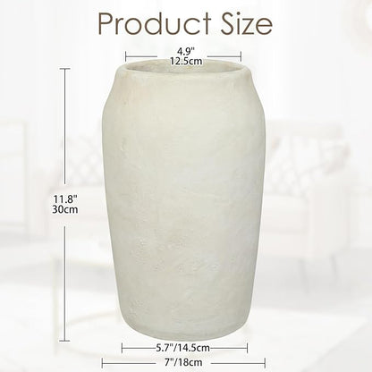 Briful 12'' Large Ceramic Rustic Vases Shabby Vintage Textured, 4.9'' Wide Mouth Pampas Vase for Fake Flowers Branches, Farmhouse Home Décor, Weddings Shelf Table Decor,Beige