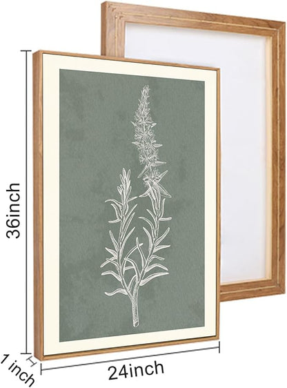 HLNIUC Neutral Botanical Framed Wall Art Set, Boho Minimalist Plant Canvas Wall Decor, Vintage Leaf Wall Painting, Nature Floral Silhouette Art Print for Bedroom, Living Room, Study - 24”x36”x3