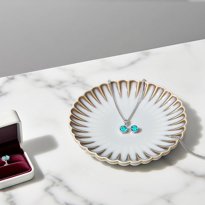 Ceramic Jewelry Dish, Decorative Tray for Rings Earrings Necklaces Bracelet Watch Keys, 4.50" Trinket Tray as Gifts for Women (Reactive Wave)