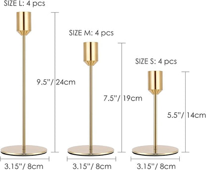 Set of 12 Candle Stick Candle Holder Gold Candlestick Holders Metal Taper Candle Holders for Wedding Tables Centerpieces Candlelight Dinner Home Decor(Candles not Include)