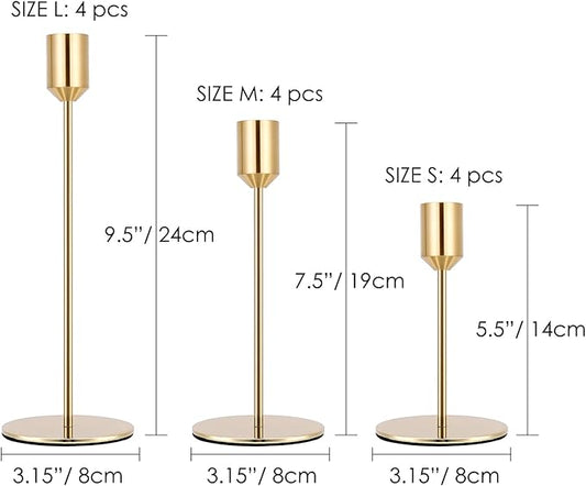 Set of 12 Candle Stick Candle Holder Gold Candlestick Holders Metal Taper Candle Holders for Wedding Tables Centerpieces Candlelight Dinner Home Decor(Candles not Include)