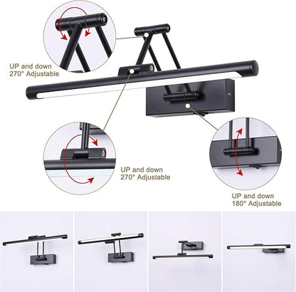 Battery Operated Picture Light with Remote 16” Black Art Light for Painting Dimmable & Timer Wireless Gallery Lights 3CCT Frame lighting Rechargeable Wall Lights for Artwork Potrait Dartboard