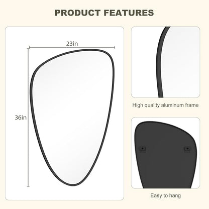WallBeyond Asymmetrical Mirror, Irregular Wall Mirror, Wall Mirrors Decorative for Bedroom Living Room entryway Hall, Wall Mirror for mid Century Modern Decor 36" H x 23" W, Black