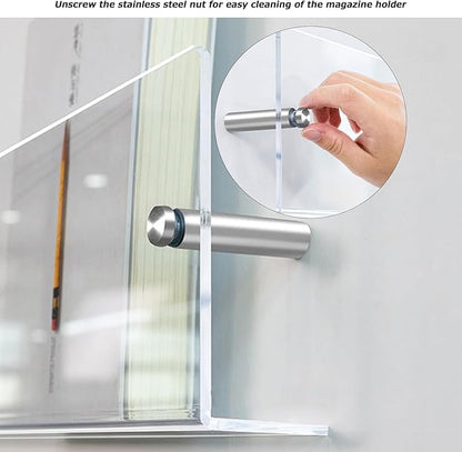 2 Pack - Acrylic Wall Magazine Rack，Clear Brochure Holder Wall Mount,record Holder Wall,Hanging Bookshelf Literature Storage Rack,floating Bookshelves for Offcie Home (15.74in)