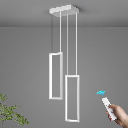 Modern Kitchen Pendant Light Fixture White 18W LED Pendant Light 2 Rings Rectangle Chandelier Pendant Lighting for Kitchen Island Living Room Dining Room Bedroom