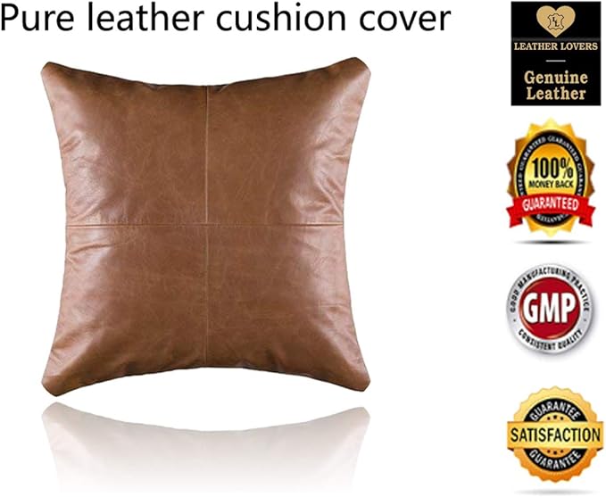 LL LEATHER LOVERS Lambskin Leather Pillow Cover - Sofa Cushion Case - Decorative Throw Covers for Living Room & Bedroom, 14x14 Inches - Tan Pack of 1
