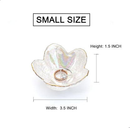 Flower Shape Ring Dish Jewelry Tray Organizer, Glass Accent Tray for Vanity, Small Decorative Trinket Dish, Pearl White