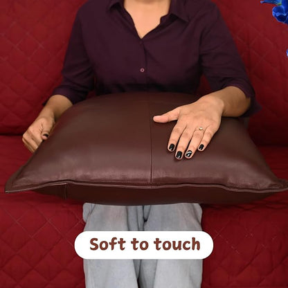Lambskin Leather Pillow Cover - Sofa Cushion Case - Decorative Throw Covers for Living Room & Bedroom, 22x22 Inches - Dark Maroon Box Pack of 2