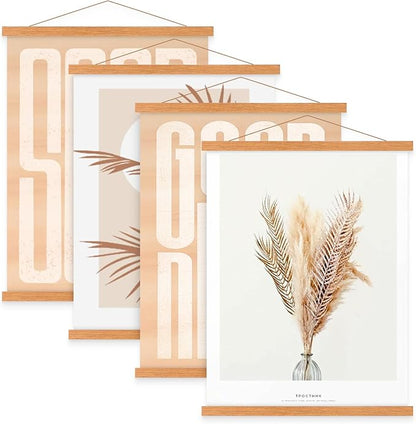 4 Pack 22x34 22x28 Poster Frame, Magnetic Light Wood Frame Hanger for Photo Picutre Canvas Artwork Art Print Wall Hanging (4 Packs, 22", Teak Color)
