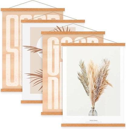 4 Pack 33x24 33x23.5 33x23 Poster Frame, Magnetic Light Wood Wooden Frame Hanger for Photo Picutre Canvas Artwork Art Print Wall Hanging (4 Packs, 33", Teak Color)