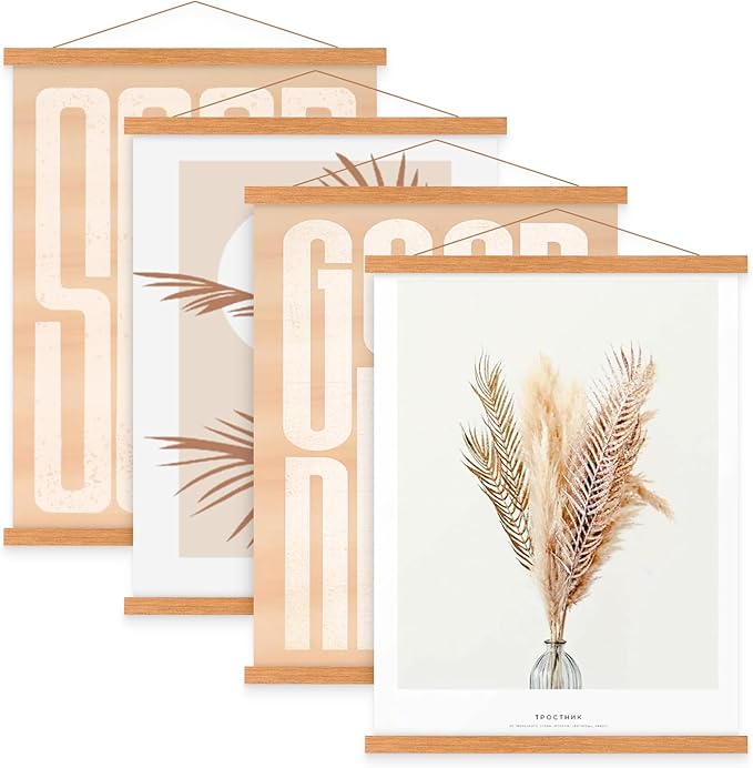 4 Pack 11x14 11x17 Poster Frame, Magnetic Light Wood Frame Hanger for Photo Picutre Canvas Artwork Art Print Wall Hanging (4 Packs, 11", Teak Color)