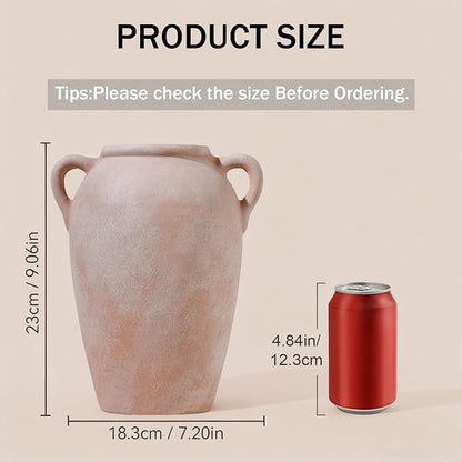 Ceramic Flower Vase, 9 inch Rustic Farmhouse Vase for Centerpieces, Handcrafted Weathered Pottery Vases, Small Decorative Terracotta Vases for Home Decor, Living Room, Table, Shelf