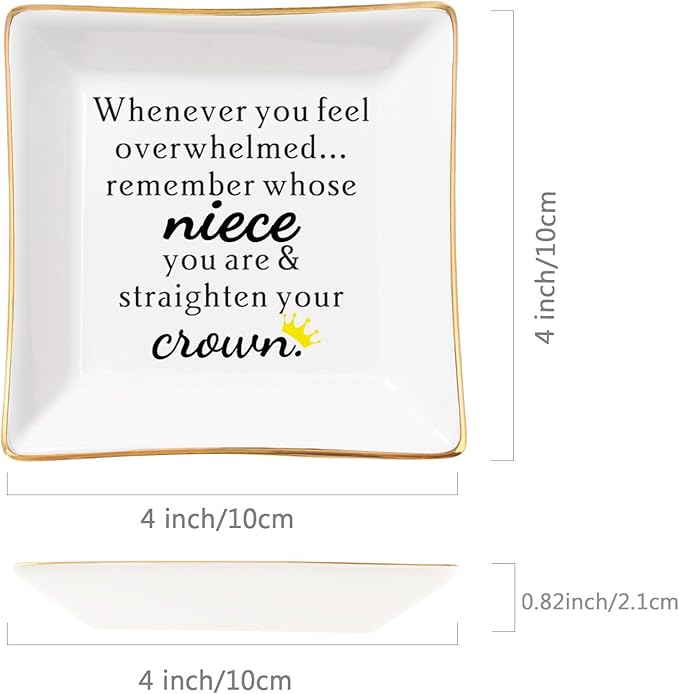 Niece Gifts from Auntie - Jewelry Dish Tray - 'When You Feel Overwhelmed...Straighten Your Crown', Birthday, Mother's Day, Christmas, Valentine's, Wedding, Graduation
