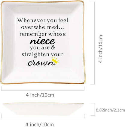 Niece Gifts from Auntie - Jewelry Dish Tray - 'When You Feel Overwhelmed...Straighten Your Crown', Birthday, Mother's Day, Christmas, Valentine's, Wedding, Graduation