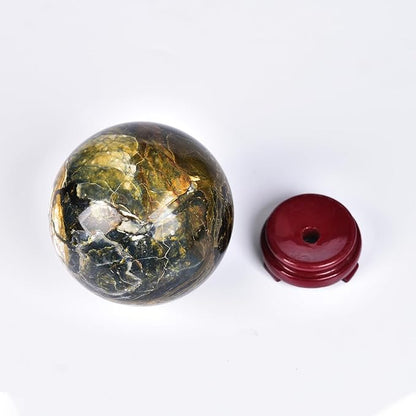 JIC Gem Pietersite Quartz Crystal Sphere,Decorative Crystal Ball Blues and Golden Browns Gemstone Sphere for Meditation,Office Table Decorations 90-100mm