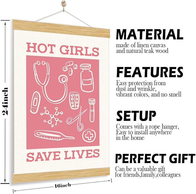 YGSDZY Rustic Hanging Canvas Poster, Hot Girls Save Lives Poster, Healthcare Hanging Posters, Wall Decor Art, Appreciation Gift for Nurse Doctor Women, Girls Gift, 11.8 * 15.7