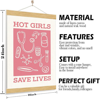 YGSDZY Rustic Hanging Canvas Poster, Hot Girls Save Lives Poster, Healthcare Hanging Posters, Wall Decor Art, Appreciation Gift for Nurse Doctor Women, Girls Gift, 11.8 * 15.7