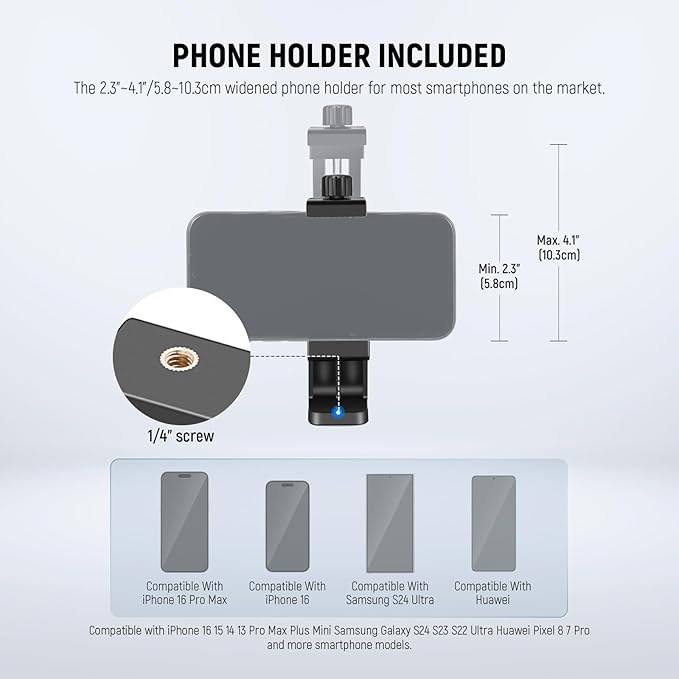 NEEWER Basic Phone Tripod for iPhone & Camera w/Remote & Phone Holder, 66" Metal Selfie Stick Travel Vlog Cell Phone Stand, Portable Camera Cellphone Holder Mount for Video Recording Filming, TS03