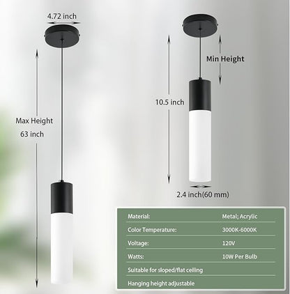 Pendant Lights Kitchen Island 3 Pack 12W Led Pendant Light with Milky White Lampshade, 1-Light Dining Light Fixture Ceiling Light Hanging in Black Finish, E12 LED Bulbs Included, 3000K-6000K