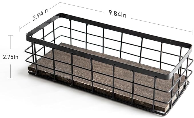 ROSE BLOOM Small Metal Wire Storage Basket, Decorative Wood Base Organizer Bins for Bathroom, Kitchen, Laundry Room, Pantry, Basket for Toilet Paper, Fruits, Spices (1 Pack)