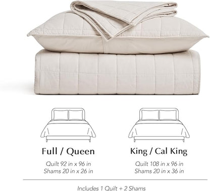 EVERGRACEHOME 100% Cotton Box Stitch Quilt Bedding Set Queen Size 3 Pieces, Garment-Washed Lightweight Soft Cozy Coverlet, Quilted Bedspread Sets with 2 Shams for All Season, Birch