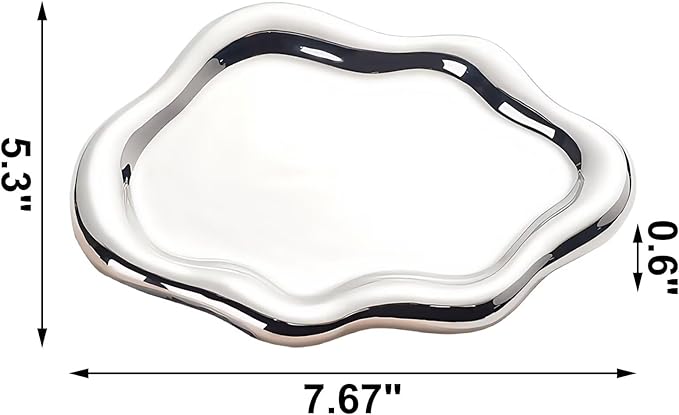 Ceramic Jewelry Dish for Women, Unique Cloud Shaped Trinket Ring Tray, Room Decorative Vanity Tray, Women Gift for Mother's Day, Christmas, Thanksgiving, Birthday, for Plate, Watch, Keys etc(Silver)