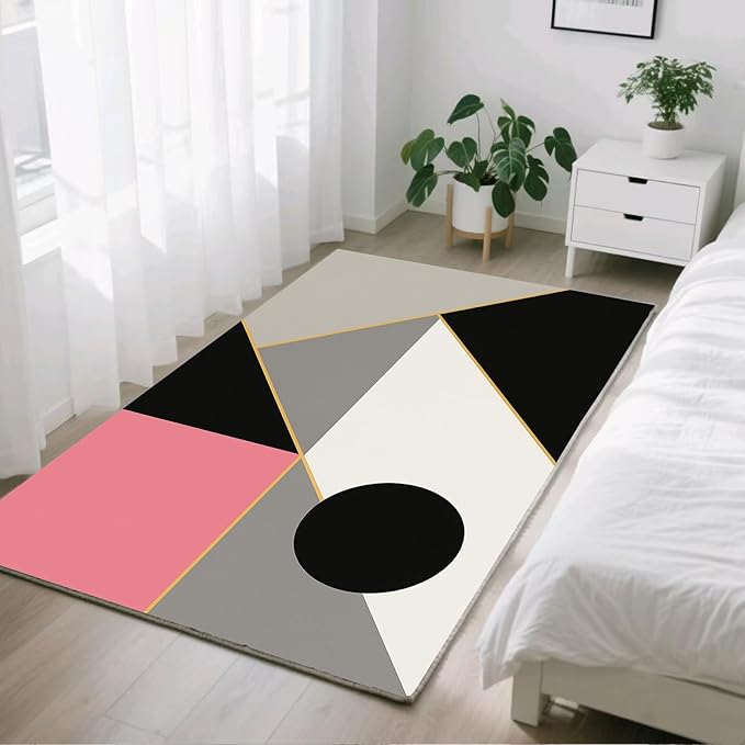 Abstract Geometry Rug - 6x8 Area Rug, Modern Geometry Rugs, Minimalist Aesthetics Dining Room Rugs, Washable & Non Slip Large Carpet Home Decor