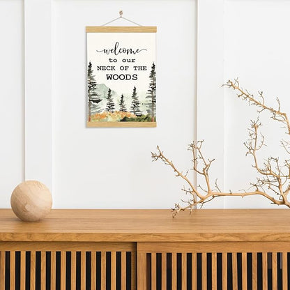 YGSDZY Forest Canvas Poster, Welcome to Our Neck of the Woods Poster, Decorative Canvas Posters for Front Door Porch, Door Hanger, Outdoors Lover Decoration for Home Cottage, 11.8 * 15.7