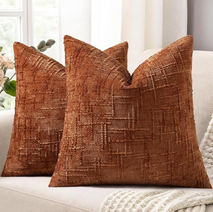 decorUhome Spring Rust Chenille Throw Pillow Covers 18x18 Set of 2 Textured Slubby Couch Pillow Covers Farmhouse Accent Modern Neutral Decorative Pillow Cases for Bed Sofa Living Room