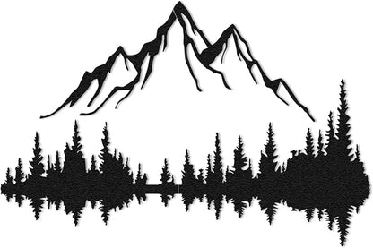 Mountain Lake Forest Large Metal Wall Art Black Minimalist Nature Silhouette Wall Decor Outdoor Landscape Wall Sculpture (70.9x47.2 inches / 180x120 cm)