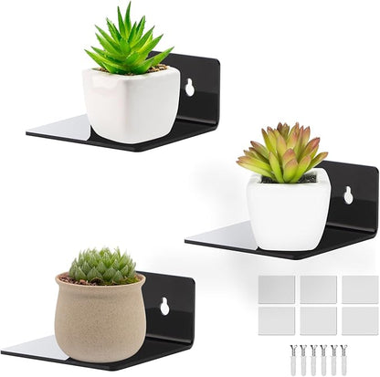 Acrylic Wall Shelves,Clear 4 inch Floating Shelves for Display,Ledges Pop Figures,Plant,Tiny Wall Mounted Transparent Shelf Small Invisible Shelves with Adhesive for Bedroom Living Room Decoration