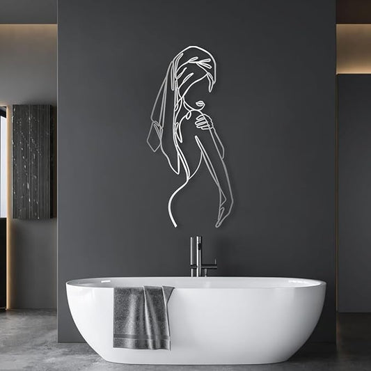 Aportif Metal Minimalist Wall Art Women, Female Body Decor, Women Bathroom Decor, Modern Home Decorations, Abstract Iron, Metal Line Artwork, Funny Bathroom Wall Art (Silver, 59x28 in / 150x71 cm)