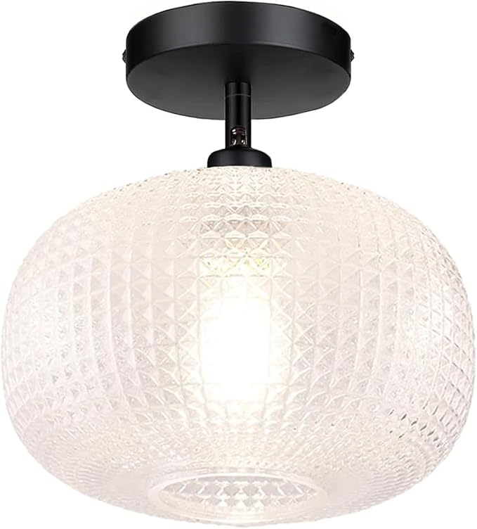 Black Semi Flush Mount Ceiling Light,Globe Glass Ceiling Lights,Bedroom Light Fixture,Entryway Light Fixture,Industrial Light Fixtures,Modern Lighting for Entryway,Foyer,Kitchen