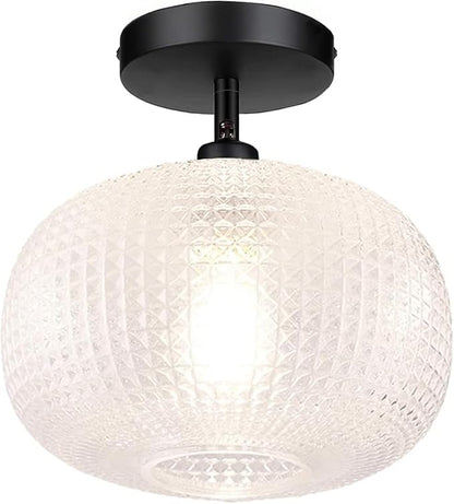 Black Semi Flush Mount Ceiling Light,Globe Glass Ceiling Lights,Bedroom Light Fixture,Entryway Light Fixture,Industrial Light Fixtures,Modern Lighting for Entryway,Foyer,Kitchen