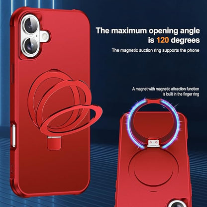 Compatible with iPhone 16 Case with Invisible Magnetic O-Ring Stand Military-Grade Case for iPhone 16 6.1" [Compatible with Mag-Safe][Great Grip Feeling], Red