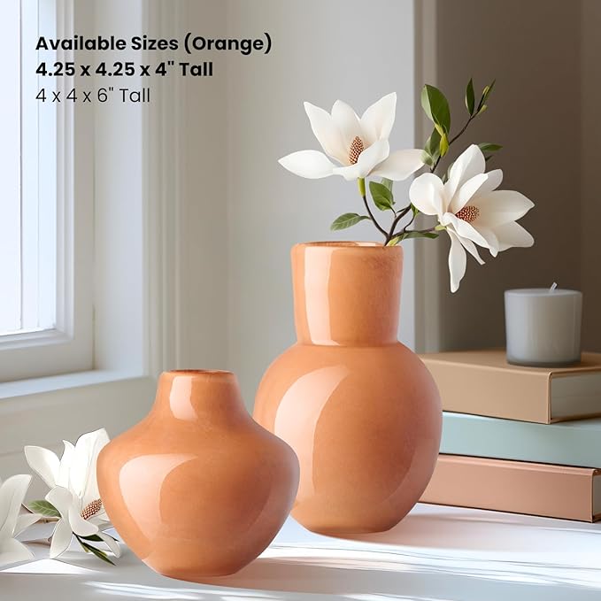 Torre & Tagus 4" Mouth Blown Art Glass Vase for Flowers - Apricot Orange Small Table Vase & Handmade Small Orange Accent as Cozy Home Decor, Neutral Bud Vases for Decorative Shelf Decor or Wedding