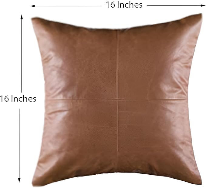 LL LEATHER LOVERS Lambskin Leather Pillow Cover - Sofa Cushion Case - Decorative Throw Covers for Living Room & Bedroom, 14x14 Inches - Tan Pack of 2