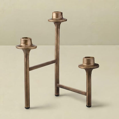 3 Arm Taper Brass Candelabra Vintage Foldable Metal Candle Holder for Fireplace Mantel Entryway Table Home Decor 10.25" H x 14" W x 2.5" D