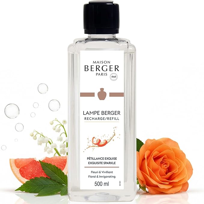 MAISON BERGER Exquisite Sparkle Lampe Berger Refill, 500 ml (16.9 fl oz), Odor-Neutralizing Home Fragrance Oil Lamps, Grapefruit, Patchouli, Rose, Lily of The Valley, Made in France