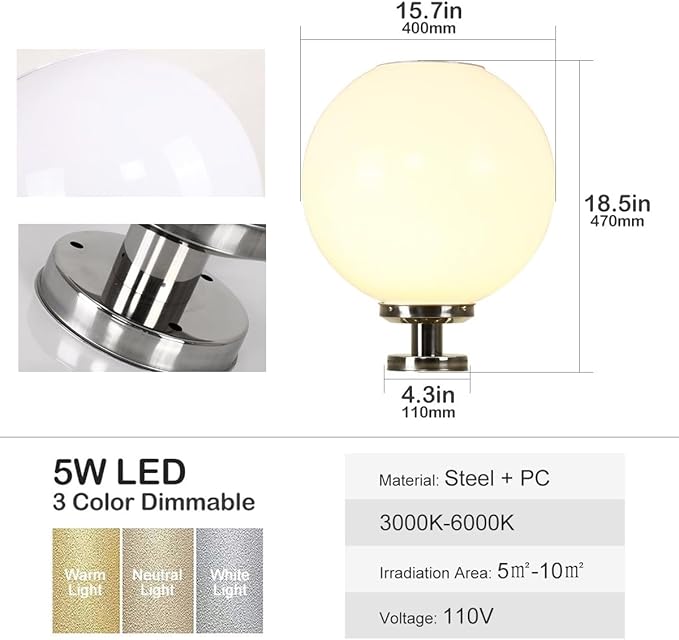 Solar Post Cap Lights, 15.7" Outdoor Fence Pedestal Globe Post Lamp Stainless Steel IP65 Waterproof External Column Lights, Vintage LED dimmable Pillar Lights for Farmhouse Lawn Road Driveway