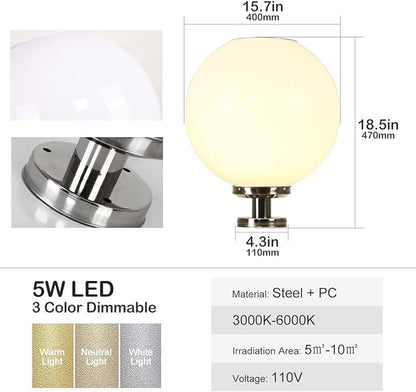 Solar Post Cap Lights, 15.7" Outdoor Fence Pedestal Globe Post Lamp Stainless Steel IP65 Waterproof External Column Lights, Vintage LED dimmable Pillar Lights for Farmhouse Lawn Road Driveway