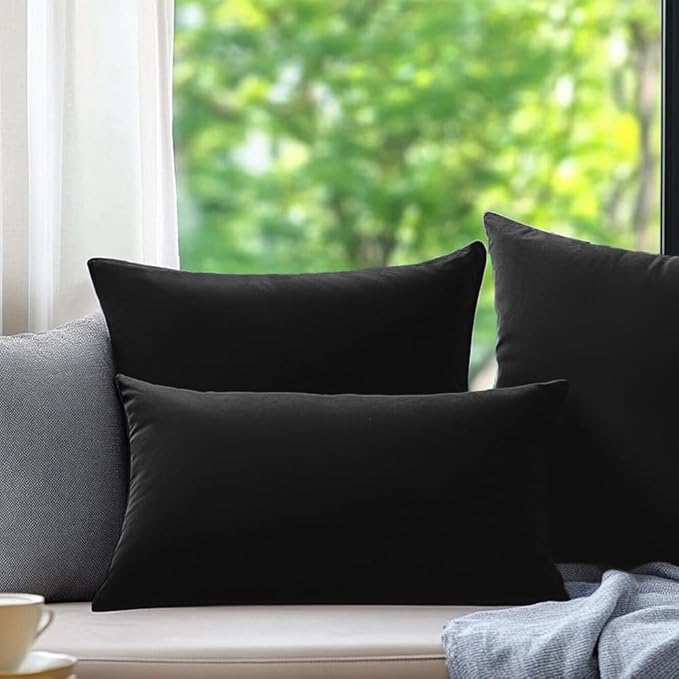 QUORGVES Black Velvet Pillow Covers 20x20 Inch Set of 2, Soft Solid Decorative Square Throw Pillow Covers, Decor Cushion Covers for Bed Sofa Couch Bedroom Living Room