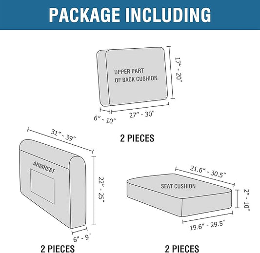 H.VERSAILTEX Multi-Pieces Sofa Covers Stretch Couch Covers Form Fitted Seats and Back Cushions Covers (2 Seat Covers Plus 2 Back Cushion Covers, Bonus 2 Armrest Covers), Grey